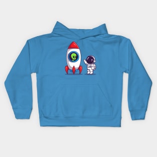 Cute Astronaut With Alien In Rocket Cartoon Kids Hoodie